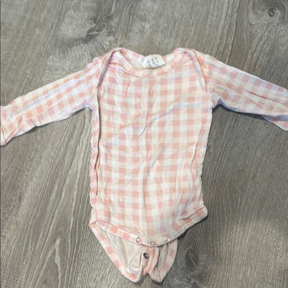 Pink Bodysuit with Gingham Pattern and Long Sleeves